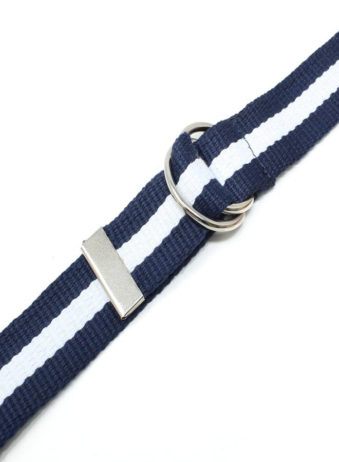 BC Belts Canvas Web Belt D-Ring Buckle 1.25" Wide Metal Tip Mulit-Color (Navy/Cream-M) - Image 4